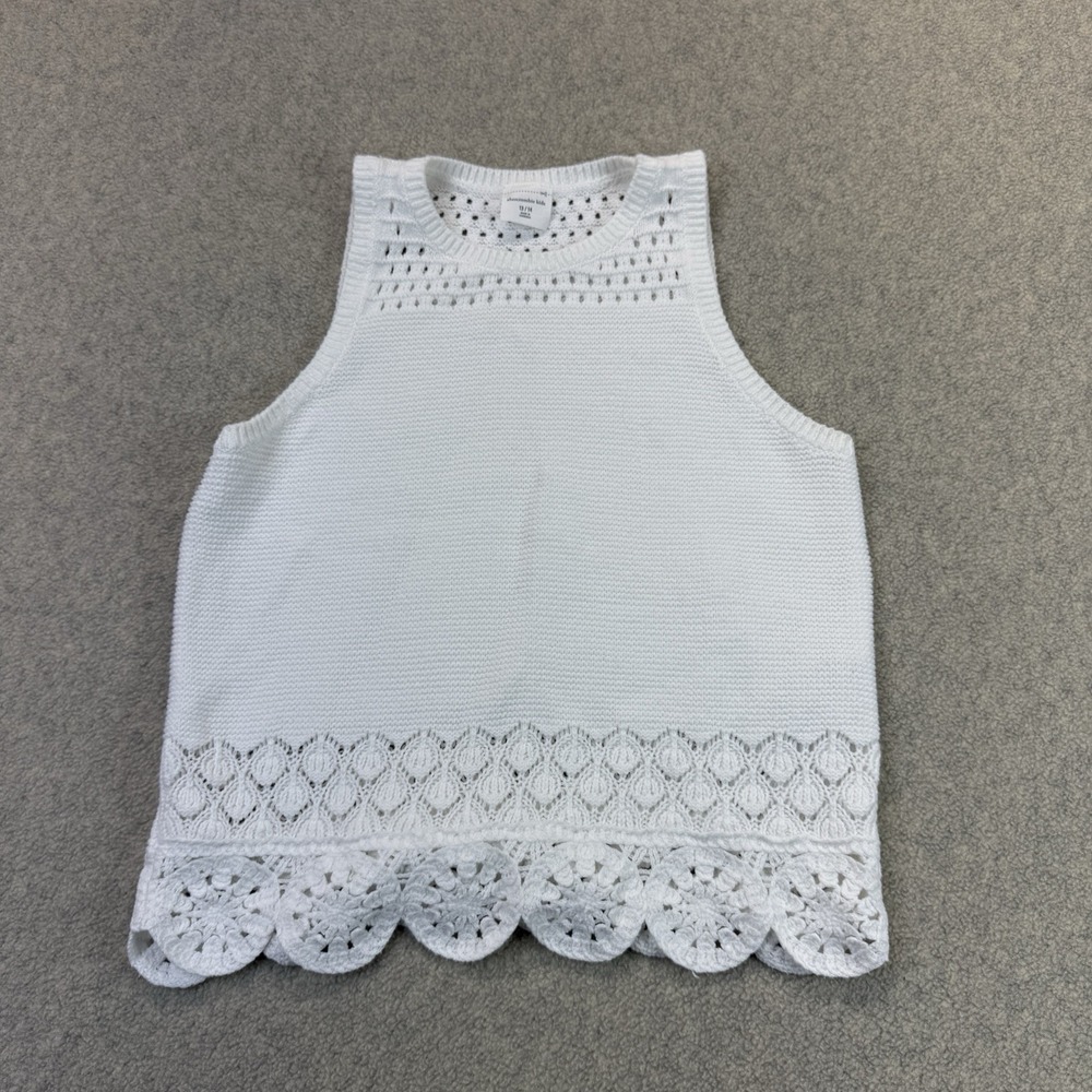 Abercrombie Kids Girls 13/14 White Knit Sleeveless Crochet Hem Tank Top